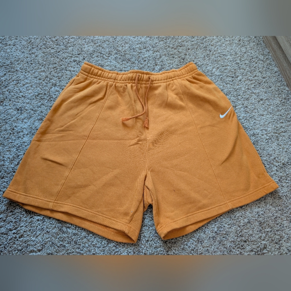 Nike Orange Fleece Shorts with White Swoosh